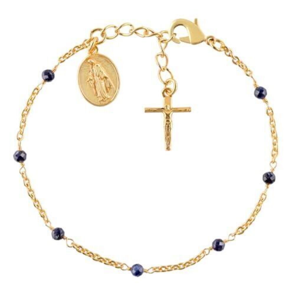 3579 Blue Sapphire Bracelet  18K Gold Plated Adjustable 8 inch Chain